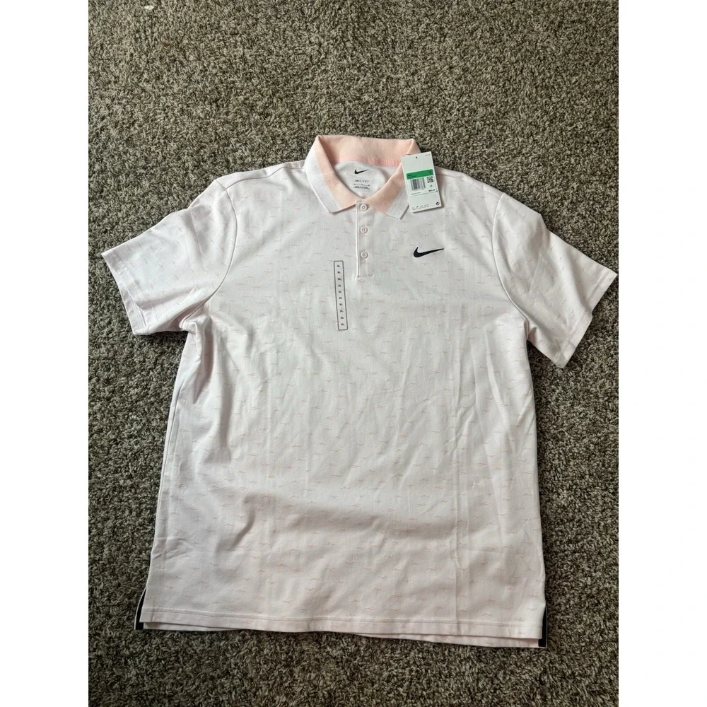 NEW Nike Tour Dri-Fit Golf Polo Shirt Micro Print, Light Peach - Size XL